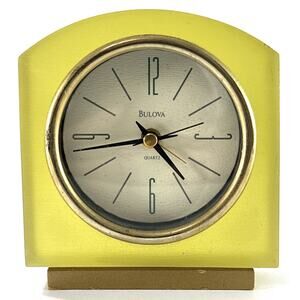 Vintage Bulova Quartz Desk Clock Lucite Acrylic Yellow Green MCM Taiwan